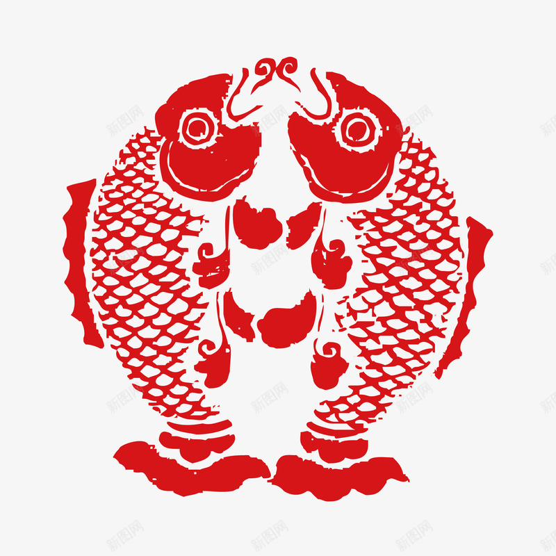 两条鱼剪纸png免抠素材_新图网 https://ixintu.com 中国风 剪纸 红色 鱼