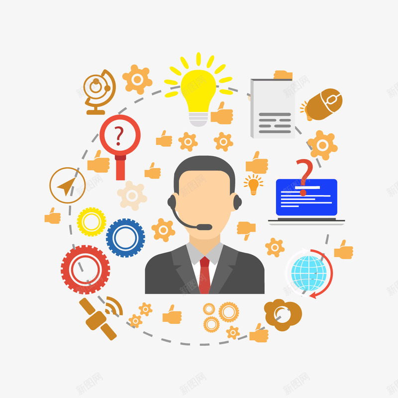 商务人士和图标矢量图ai_新图网 https://ixintu.com 商务人士 灯泡 问号 齿轮 矢量图