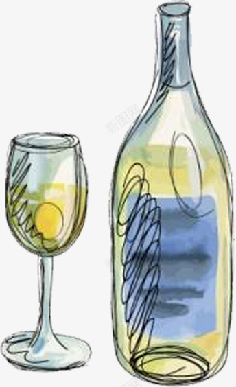 清新彩色手绘白酒瓶酒杯png免抠素材_新图网 https://ixintu.com 企业宣传 彩色手绘 手绘白酒 清新自然 白酒瓶子 酒杯 食品行业