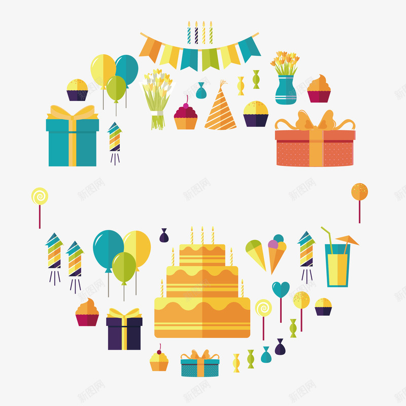 生日礼物盛大聚会矢量图eps免抠素材_新图网 https://ixintu.com 开心快乐 气球 生日礼物 盛大聚会 精美 蛋糕 过生日 矢量图