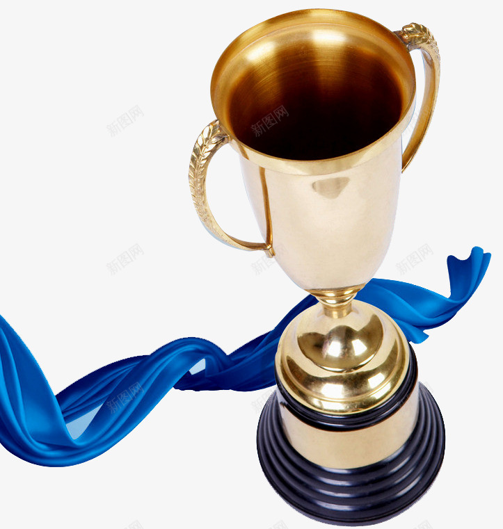 金杯奖杯png免抠素材_新图网 https://ixintu.com 公司奖杯 奖杯 奖杯展示 奖杯荣誉 手举奖杯 蓝色丝带 金杯