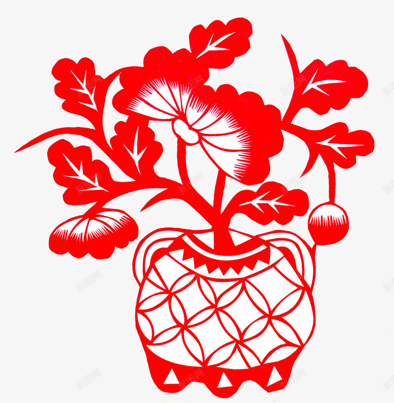 铜板装饰的花盆里的植物png免抠素材_新图网 https://ixintu.com 中国风 创意 剪纸 卡通 商务 手绘 窗花 红色 花盆 铜板形