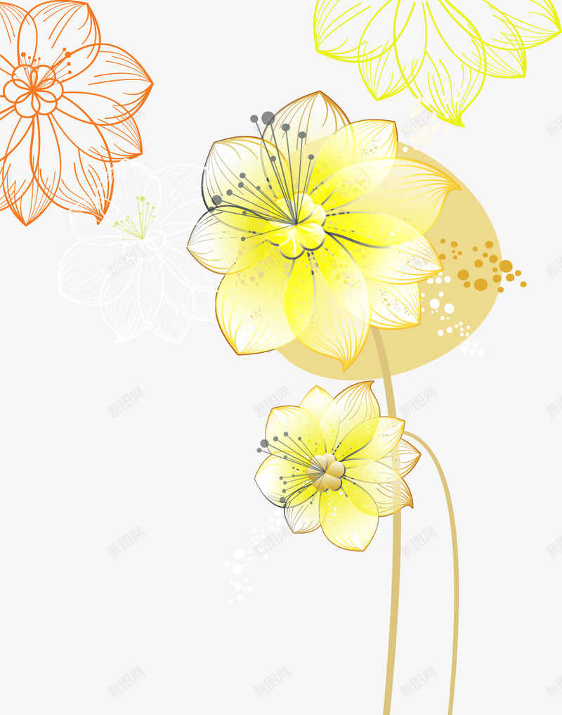 线条莲花png免抠素材_新图网 https://ixintu.com 卡通花 手绘花 时尚花纹 矢量素材 紫色花 花群