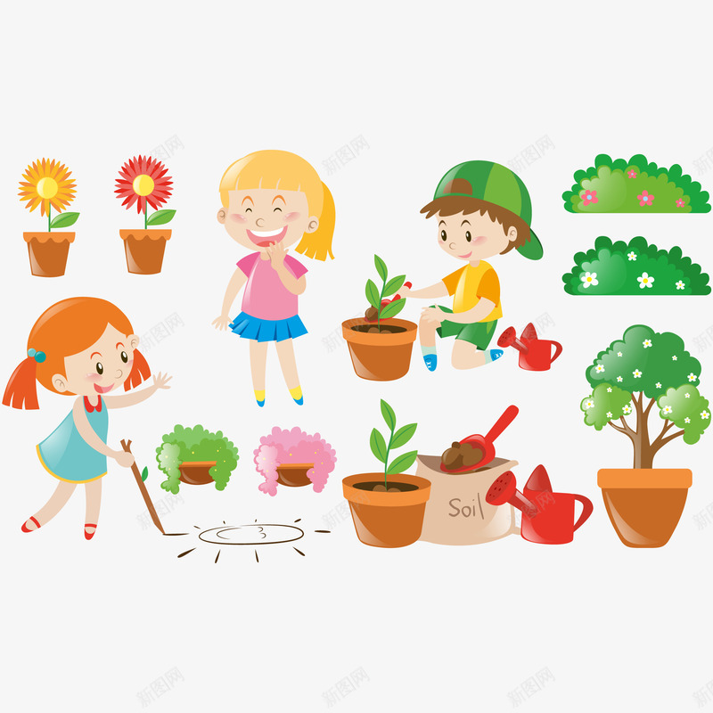 劳动孩子png免抠素材_新图网 https://ixintu.com 劳动 孩子 栽花 种花 花草