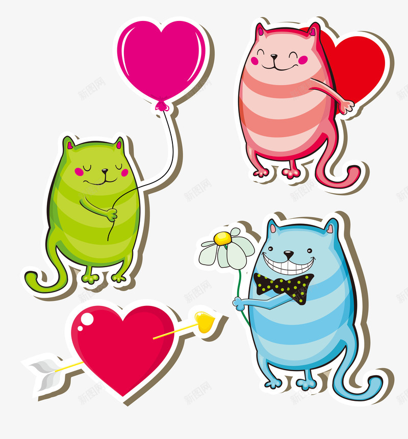 卡通剪纸猫插画png免抠素材_新图网 https://ixintu.com 一箭穿心 免费png 卡通 可爱 气球 猫咪