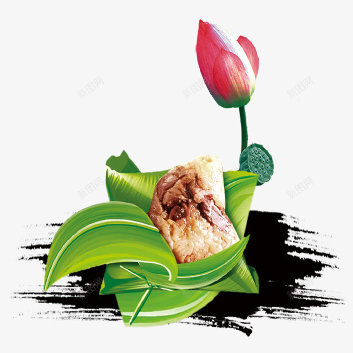 手绘粽子png免抠素材_新图网 https://ixintu.com 手绘 粽子 绿色 荷花 莲蓬 食物