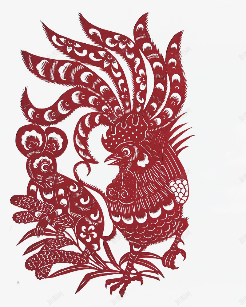 鸡鼠大战剪纸png免抠素材_新图网 https://ixintu.com 属相 生肖 鸡 鼠