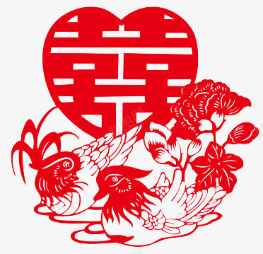 喜字png免抠素材_新图网 https://ixintu.com 剪纸 喜字 红色 花朵 鸳鸯