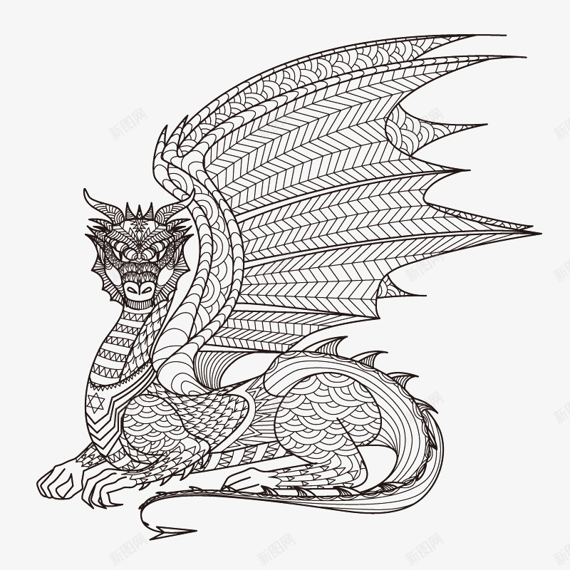 天龙线性绘画png免抠素材_新图网 https://ixintu.com 卡通 天龙 手绘 插画 线性护花