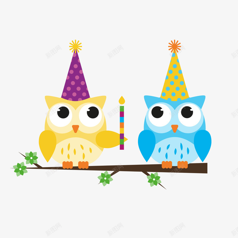 卡通过生日的猫头鹰矢量图ai免抠素材_新图网 https://ixintu.com 动物设计 卡通 彩色 扁平化 猫头鹰 过生日 矢量图