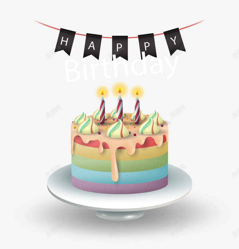 精美生日蛋糕矢量图ai免抠素材_新图网 https://ixintu.com 可爱 彩虹蛋糕 生日快乐 生日蛋糕 矢量素材 精美 矢量图