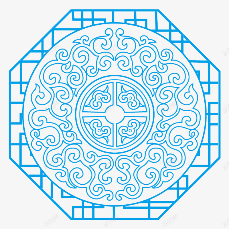卡通手绘传统剪纸花纹png免抠素材_新图网 https://ixintu.com 中国风 传统剪纸花纹 创意 卡通手绘 窗户花纹 艺术 蓝色