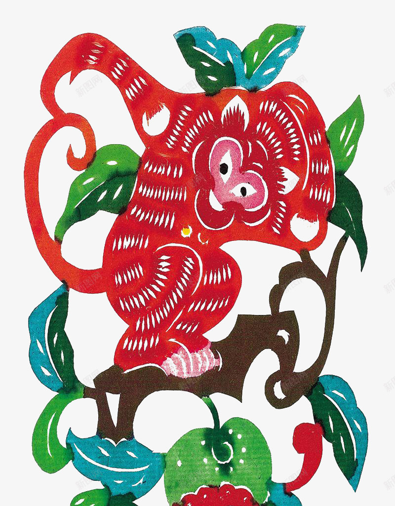 剪纸画猴子png免抠素材_新图网 https://ixintu.com 中国风 剪纸画 彩色 猴子 装饰