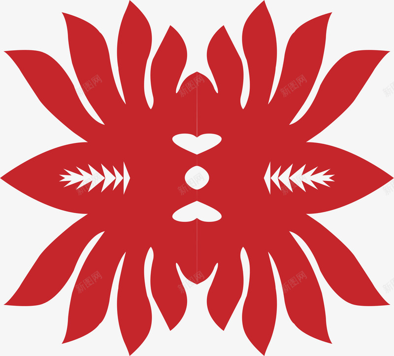 对称花朵png免抠素材_新图网 https://ixintu.com 剪纸 卡通 对称 红色剪纸花 红色剪纸花边