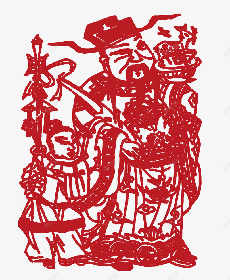 中国传统节日红色剪纸窗花psd免抠素材_新图网 https://ixintu.com 中国 传统节日 剪纸 卡通 手绘 窗花 红色 老人 财神爷 财神爷剪纸