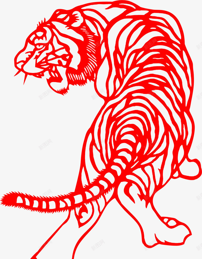 红色剪纸老虎png免抠素材_新图网 https://ixintu.com 剪纸 红色 老虎