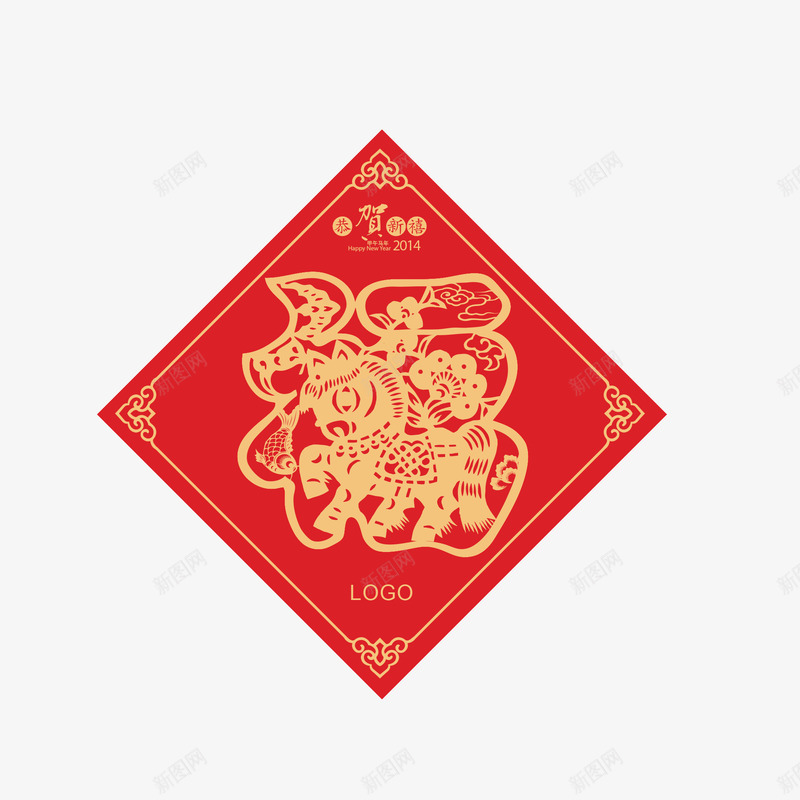 中国风剪纸对联png免抠素材_新图网 https://ixintu.com 剪纸 剪纸对联 大红 装饰
