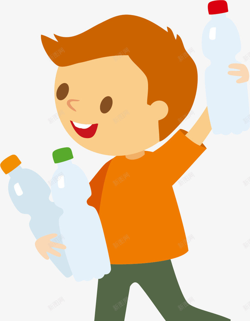 捡瓶子的男孩矢量图ai免抠素材_新图网 https://ixintu.com 利用 卡通 微笑 手拿饮料 手绘 水彩 环保 瓶子 矢量图