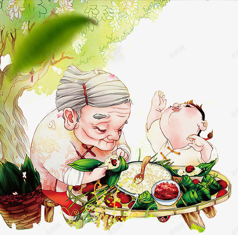 端午包粽子png免抠素材_新图网 https://ixintu.com 包粽子 奶奶 手绘 端午