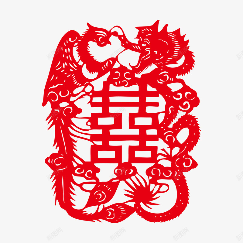 传统婚庆剪纸png免抠素材_新图网 https://ixintu.com 传统文化 剪纸 双喜 婚庆 龙凤