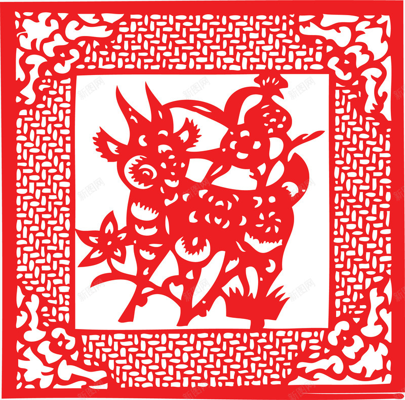 红色山羊剪纸窗花png免抠素材_新图网 https://ixintu.com 剪纸 属相剪纸 山羊剪纸 方形窗花剪纸 窗户 窗户花纹 窗花 红色剪纸