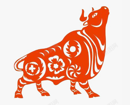 彩色剪纸牛png免抠素材_新图网 https://ixintu.com 剪纸 动物 红色