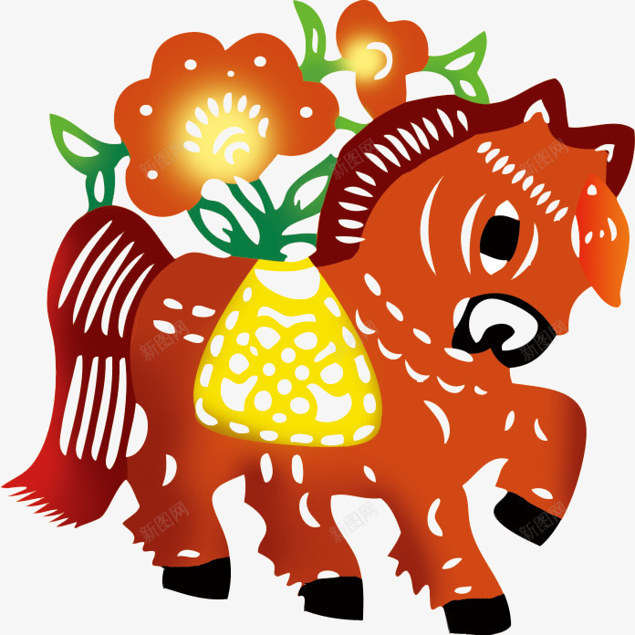 中国风生肖剪纸马png免抠素材_新图网 https://ixintu.com 中国风 剪纸 动物 十二生肖 马