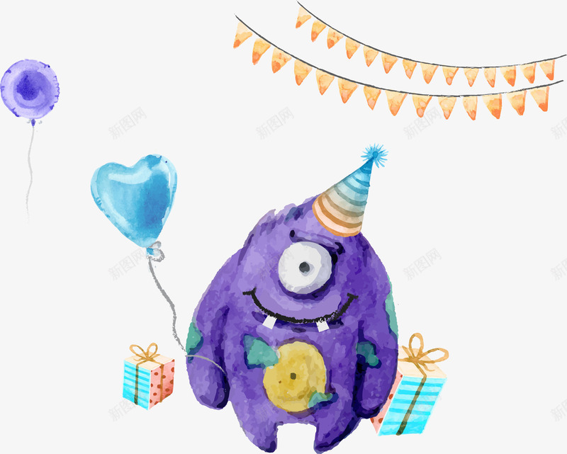 手绘紫色小怪物png免抠素材_新图网 https://ixintu.com 卡通 小怪兽 手绘 生日派对 礼物 紫色
