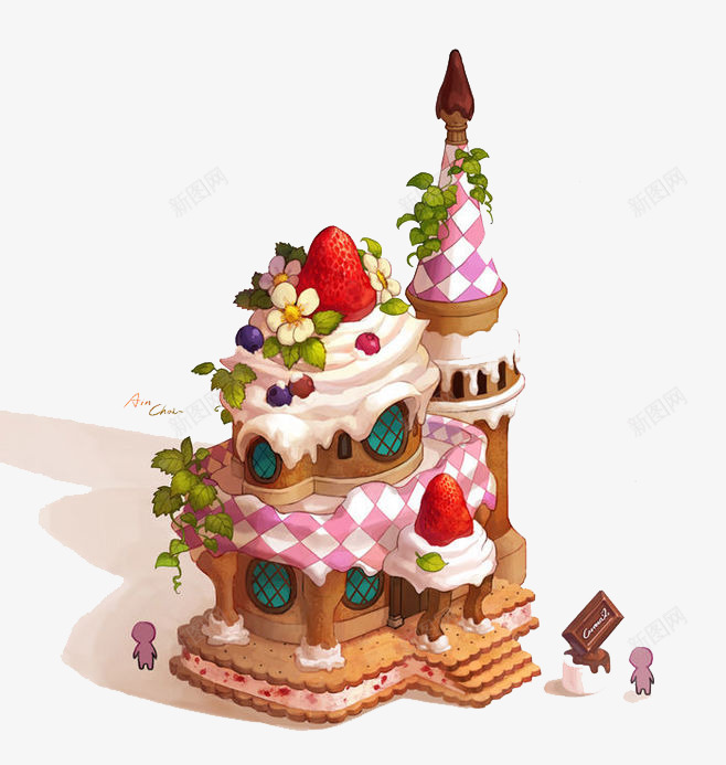 卡通别墅蛋糕png免抠素材_新图网 https://ixintu.com 创意 别墅 卡通 手绘 生日蛋糕 豪宅卡通