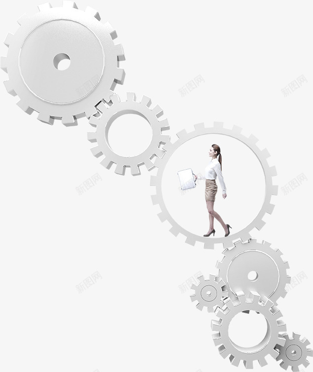 齿轮上的女孩psd免抠素材_新图网 https://ixintu.com 商务女孩 商务齿轮 女孩 白领 齿轮