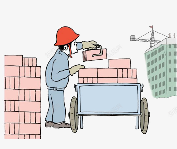 工人搬砖现场彩色插画png免抠素材_新图网 https://ixintu.com 安全 房产 搬砖工 碎砖 高楼