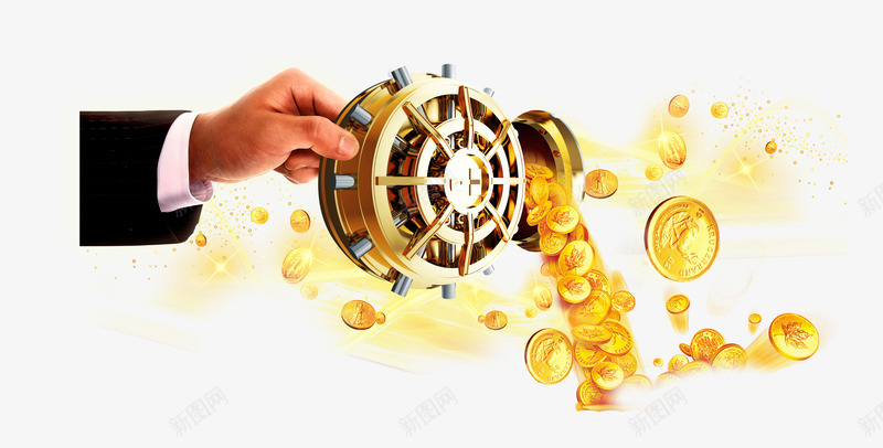 拿齿轮的手散落的金币png免抠素材_新图网 https://ixintu.com 手 金币 齿轮