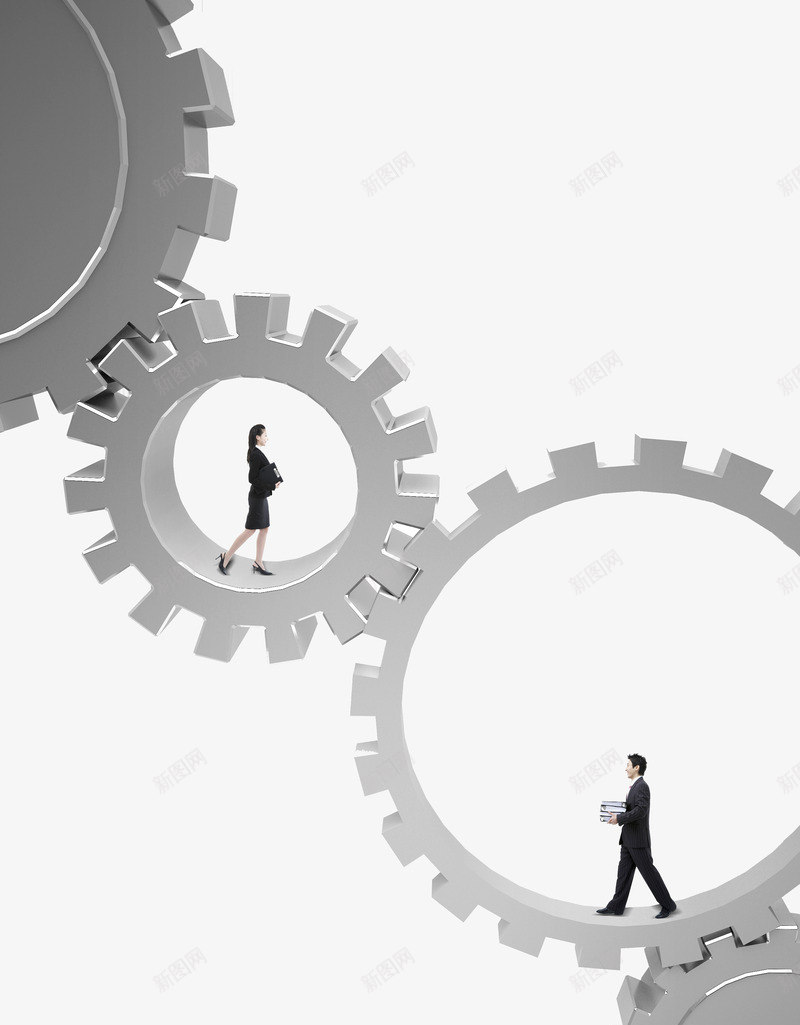 创意齿轮上人物行走png免抠素材_新图网 https://ixintu.com 人物行走 创意 商务人物 女士 男士 齿轮