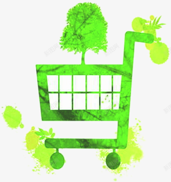 绿色环保购物车树木墨迹png免抠素材_新图网 https://ixintu.com 墨迹 树木 环保 绿色 设计 购物车