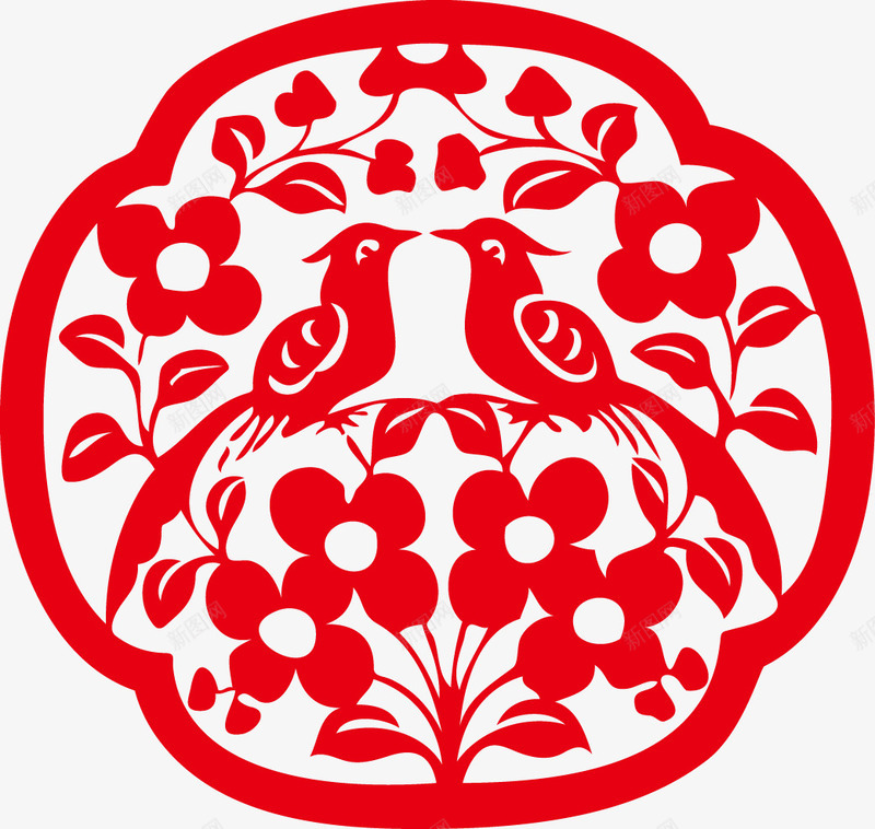 花纹艺术剪纸镂空图案png免抠素材_新图网 https://ixintu.com ai 中国红色 剪纸喜鹊 剪纸鸡 剪纸鸳鸯