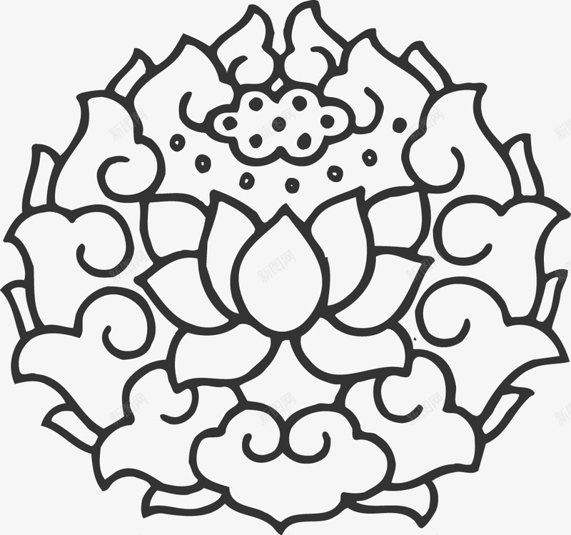 黑色手绘莲花png免抠素材_新图网 https://ixintu.com png图形 png装饰 花朵 莲花 装饰 黑色
