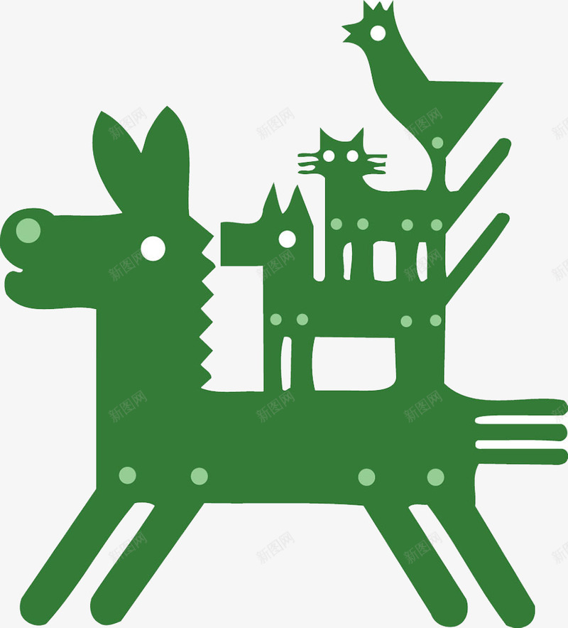 绿色动物剪纸png免抠素材_新图网 https://ixintu.com 剪纸 卡通 可爱 小狗 小鸡 手绘 猫咪 绿色