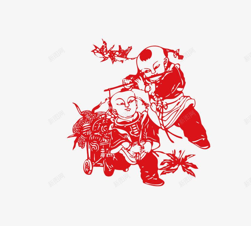 福娃剪纸矢量图ai免抠素材_新图网 https://ixintu.com 剪纸 新年 福娃 矢量图