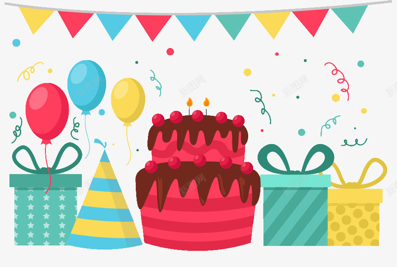 生日聚会创意图png免抠素材_新图网 https://ixintu.com 生日 生日聚会 生日蛋糕 矢量蛋糕 礼物 聚会