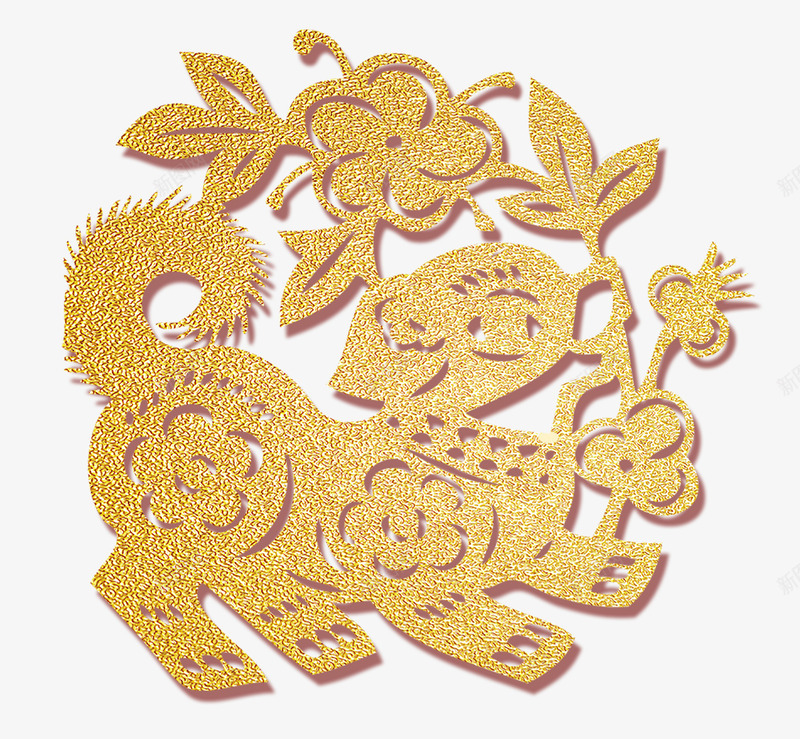 瑞狗剪纸png免抠素材_新图网 https://ixintu.com 2018狗年 中国风 剪纸PNG 狗年 瑞狗 金色
