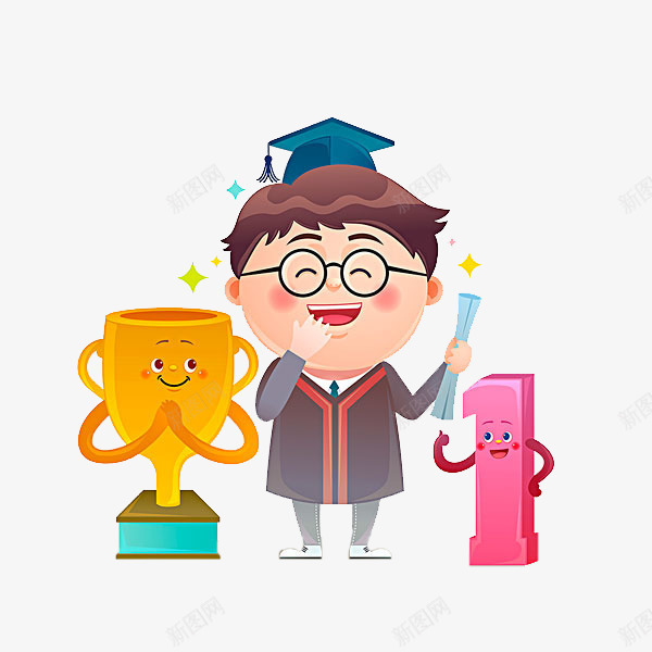 帅气的男孩png免抠素材_新图网 https://ixintu.com 冠军 卡通 奖杯 学位 学士学位 学士帽 帅气的 手绘 简笔