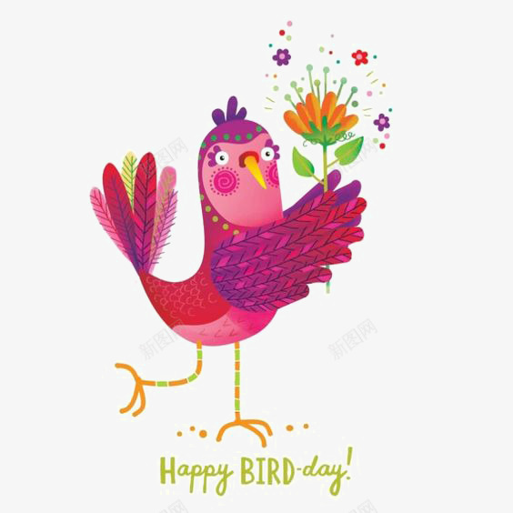 生日快乐png免抠素材_新图网 https://ixintu.com HAPPYBRITHDAY 卡通 小鸡 手绘 鲜花