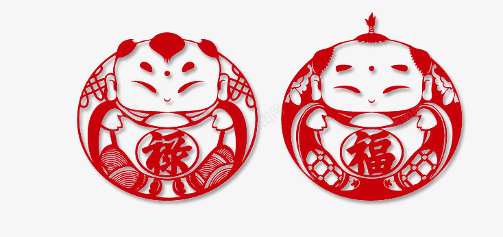 两个福禄娃娃png免抠素材_新图网 https://ixintu.com 剪纸 喜庆 新年 福禄娃娃 节日