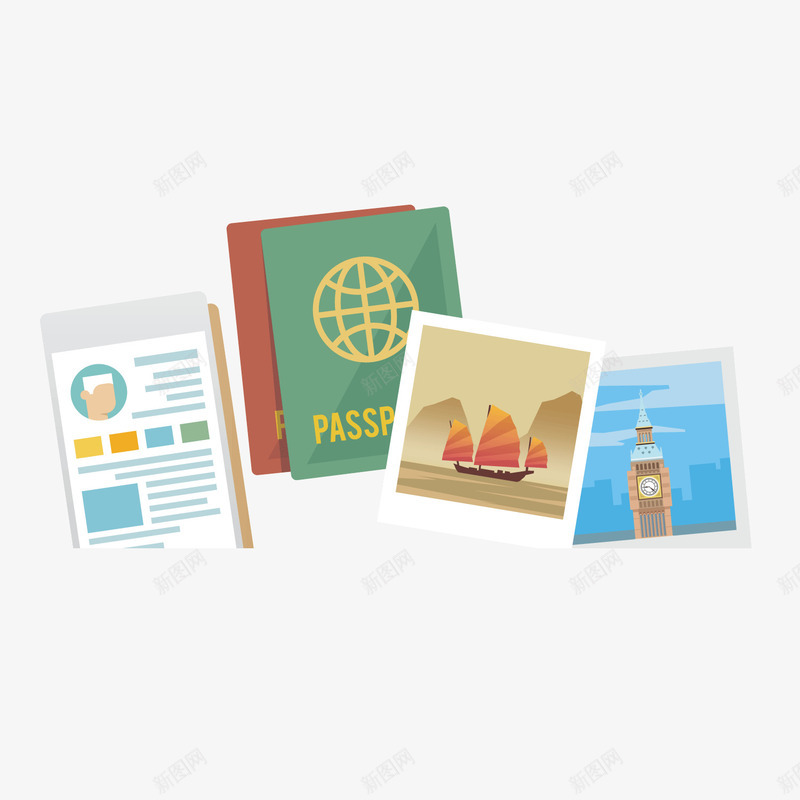 彩色出行护照矢量图ai免抠素材_新图网 https://ixintu.com 出行 彩色 扁平化 护照 灰色 照片 纸张 矢量图