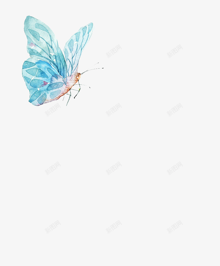 手绘水彩创意蓝色的花蝴蝶png免抠素材_新图网 https://ixintu.com 创意 水彩 蓝色 蝴蝶 蝴蝶振翅 蝴蝶画画