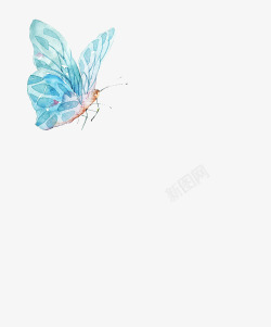 水彩手绘水彩创意蓝色的花蝴蝶高清图片