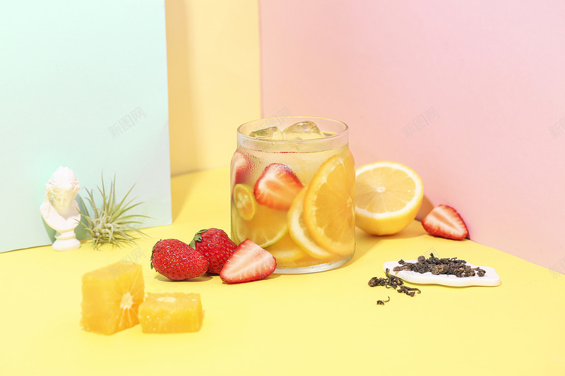 水果茶背景jpg设计背景_新图网 https://ixintu.com 果汁 鲜榨 水果 草莓 柠檬 茶