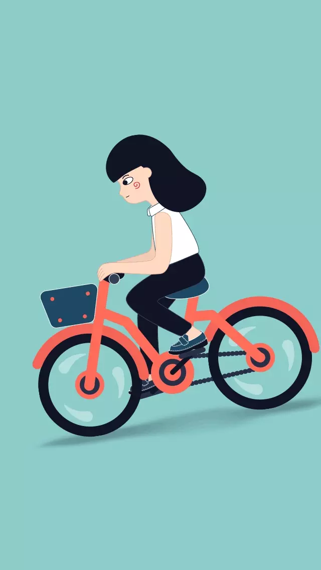 下坡自行车运动单车少女手机壁纸插画漫画GIF动图原图标