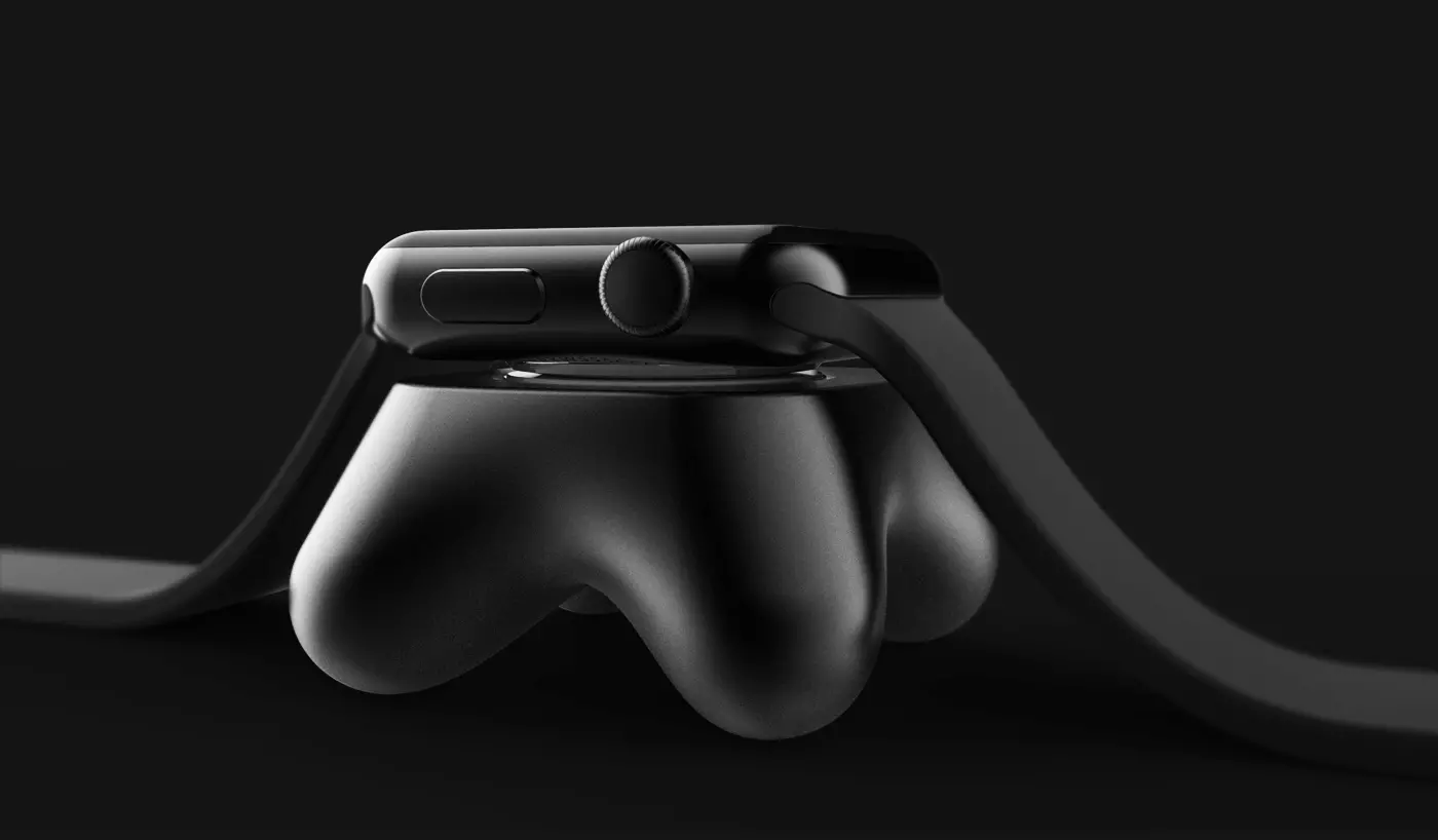 黑黑小小的黑黑的圆润造型3D打印苹果手表底座设计全球最高清图片