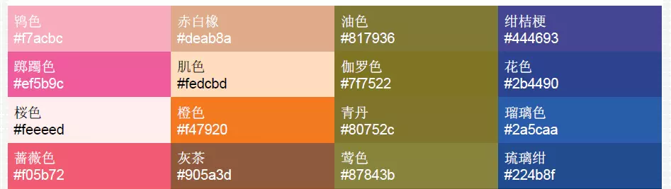 颜色名称对照表中文颜色名称颜色对照表颜色和名称对照素材